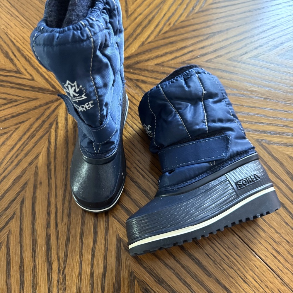 Sorel Snow Boots Unisex Kids Size 7 Blue Good Wool Lined Waterproof